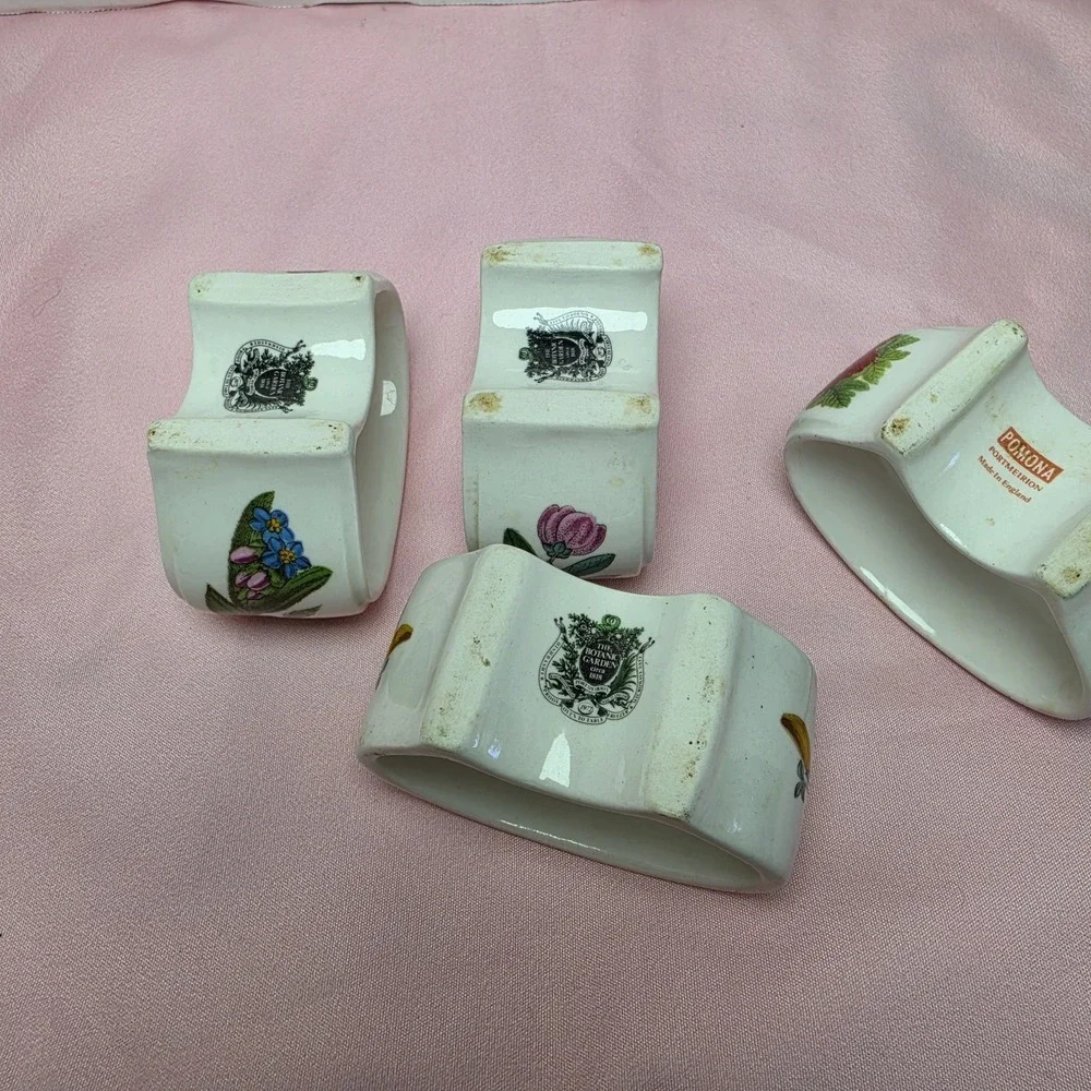 Vintage Portmeirion Botanic Garden Footed Napkin Rings (4) Floral Butterfly